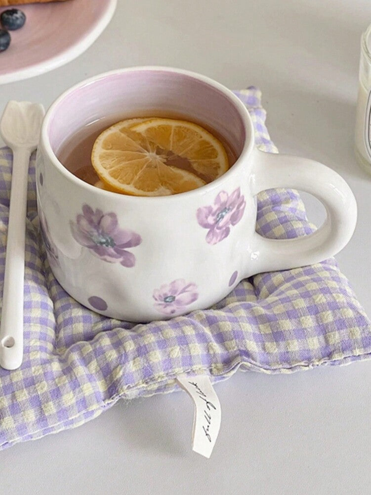 Vintage Violet Coffee Cup & Saucer Set – Hand-Painted Ceramic Latte Art Afternoon Tea Gift Set