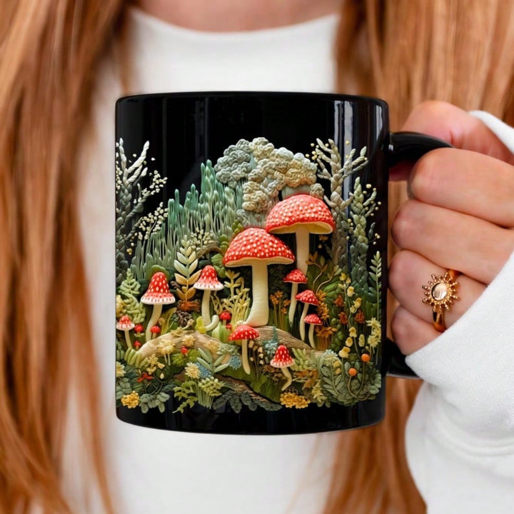 Mushroom Lover Ceramic Coffee Mug – 3D Toadstool Nature Art Cup, Christmas & Holiday Gift