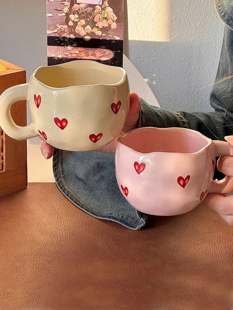 Creative Heart-Shaped Ceramic Coffee Mug – Cute Couple Tea Cup for Home, Office & School
