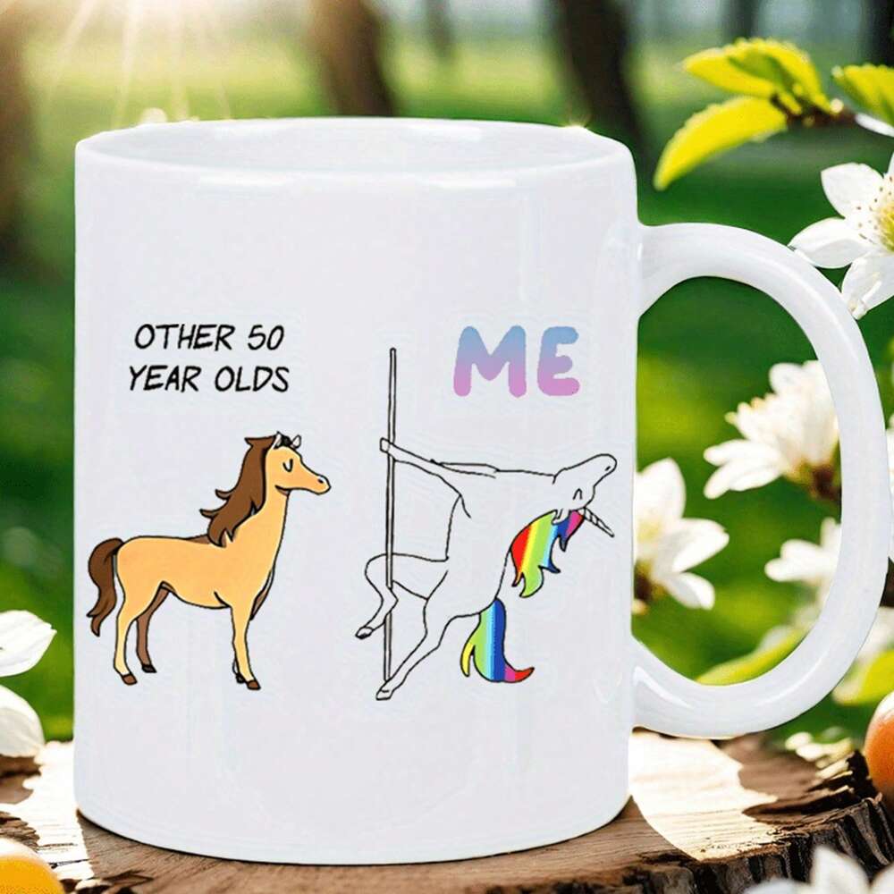 50th Birthday Humorous Insulated Ceramic Coffee Mug – “Other 50 Year Olds Me” White Reusable Cup, Gift for Men & Women