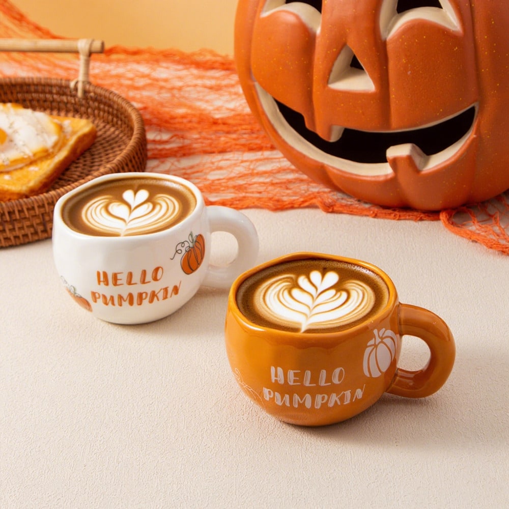 Hello Pumpkin Fall Ceramic Coffee Mug – 220ml Autumn Cup for Halloween & Thanksgiving Drinks