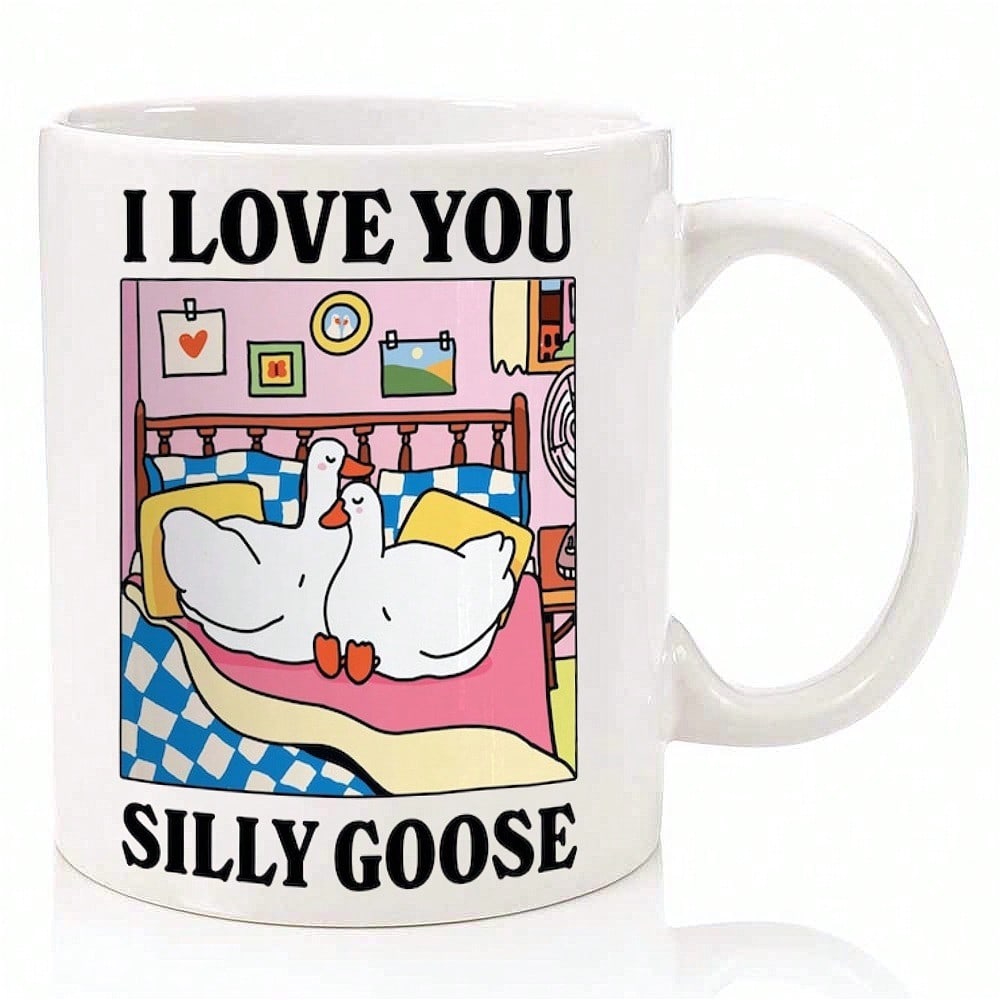 I Love You Silly Goose Mug – Cute 11oz Romantic Coffee Cup, Duck Design Couple Gift
