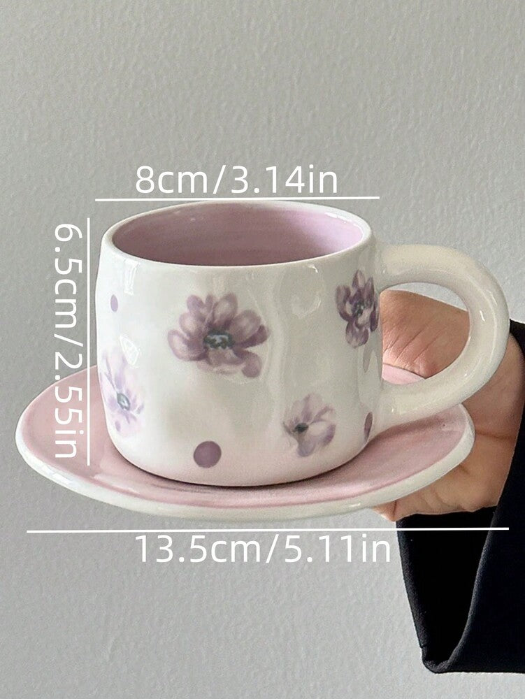 Vintage Violet Coffee Cup & Saucer Set – Hand-Painted Ceramic Latte Art Afternoon Tea Gift Set