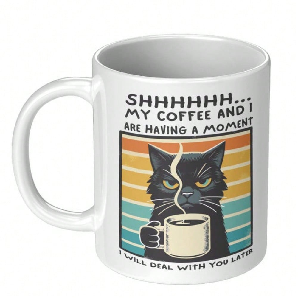 Funny Cat Coffee Mug – Shhh My Coffee & I Are Having a Moment, 11oz Cat Lover Gift Cup