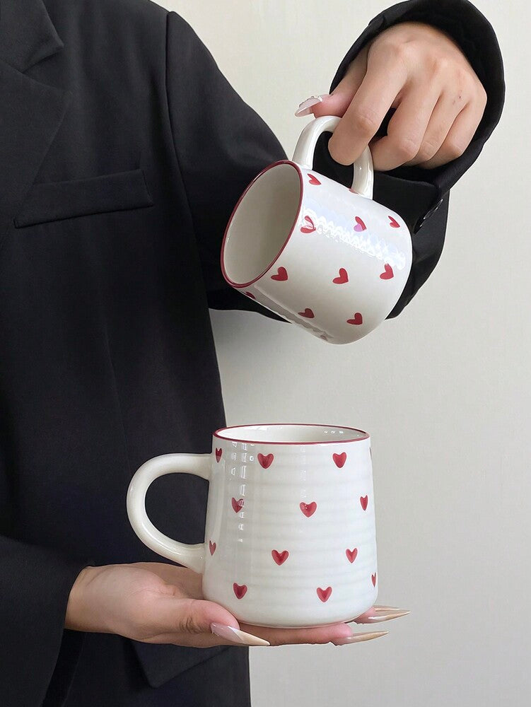 Heart-Shaped Ceramic Coffee Mug – 200ml/420ml Minimalist Round Cup for Latte, Milk & Tea Gifts