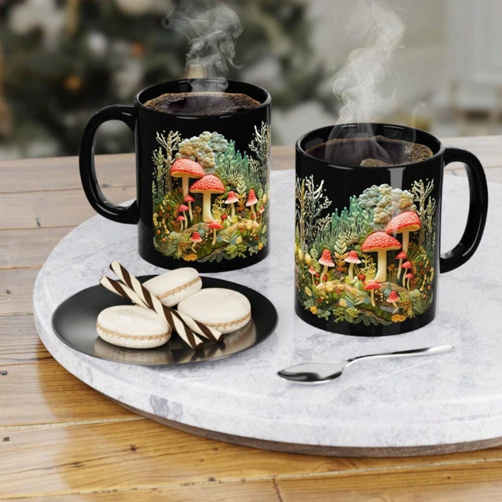 Mushroom Lover Ceramic Coffee Mug – 3D Toadstool Nature Art Cup, Christmas & Holiday Gift