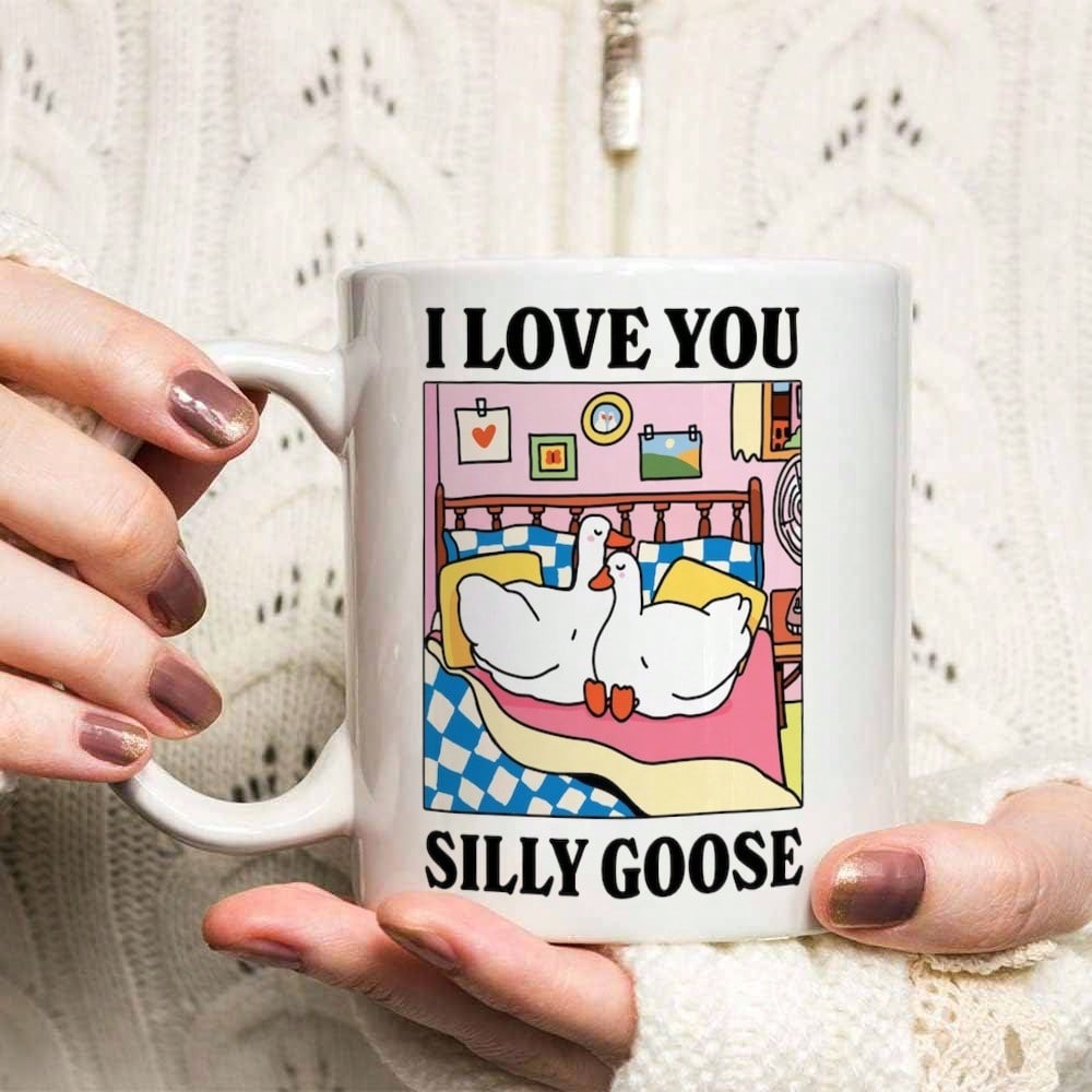 I Love You Silly Goose Mug – Cute 11oz Romantic Coffee Cup, Duck Design Couple Gift