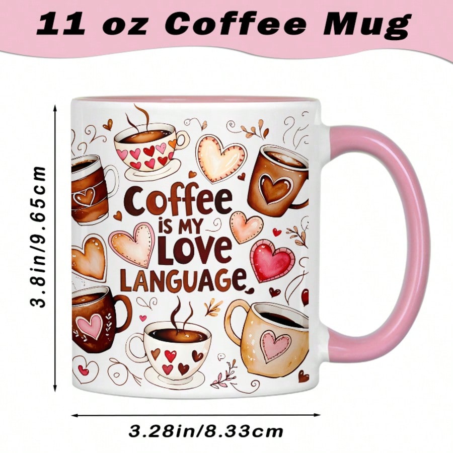 Heart & Coffee Design Ceramic Mug – 11oz Coffee Cup Gift for Friends & Coffee Lovers