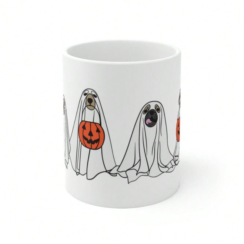 Dog Halloween Ghost Coffee Mug – Cute 11oz Spooky Pup Cup, Trick or Treat Fall Gift