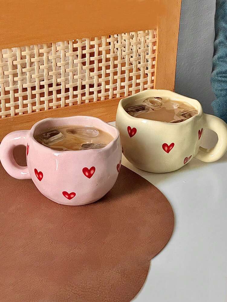 Creative Heart-Shaped Ceramic Coffee Mug – Cute Couple Tea Cup for Home, Office & School