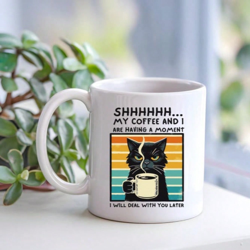 Funny Cat Coffee Mug – Shhh My Coffee & I Are Having a Moment, 11oz Cat Lover Gift Cup