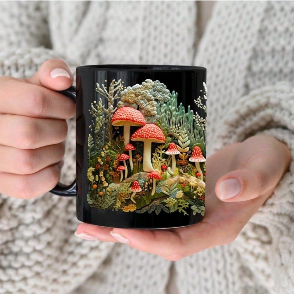 Mushroom Lover Ceramic Coffee Mug – 3D Toadstool Nature Art Cup, Christmas & Holiday Gift