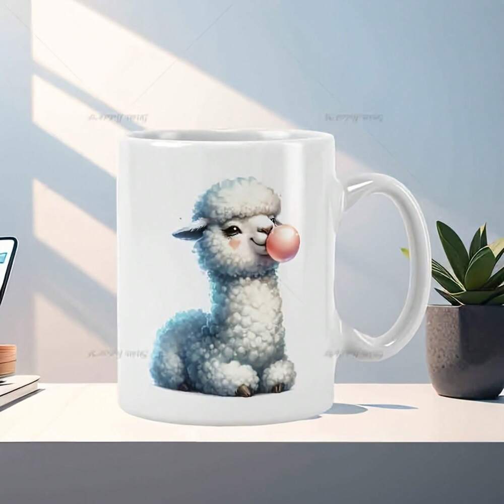Cute Alpaca Ceramic Coffee Mug – 11oz Bubble Design Tea Cup for Daily Home, Office & Party Gifts