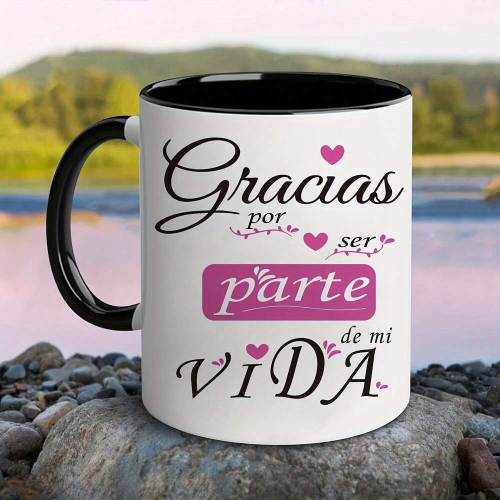 Spanish Style Ceramic Coffee Mug – “Gracias Por Estar De Mi Vida” Black Interior Cup, 11oz Romantic & Sentimental Gift for Valentine’s, Mother’s, Birthday & Anniversary