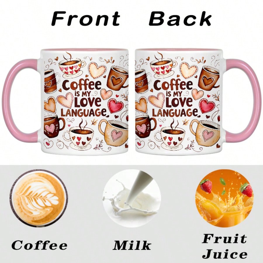 Heart & Coffee Design Ceramic Mug – 11oz Coffee Cup Gift for Friends & Coffee Lovers