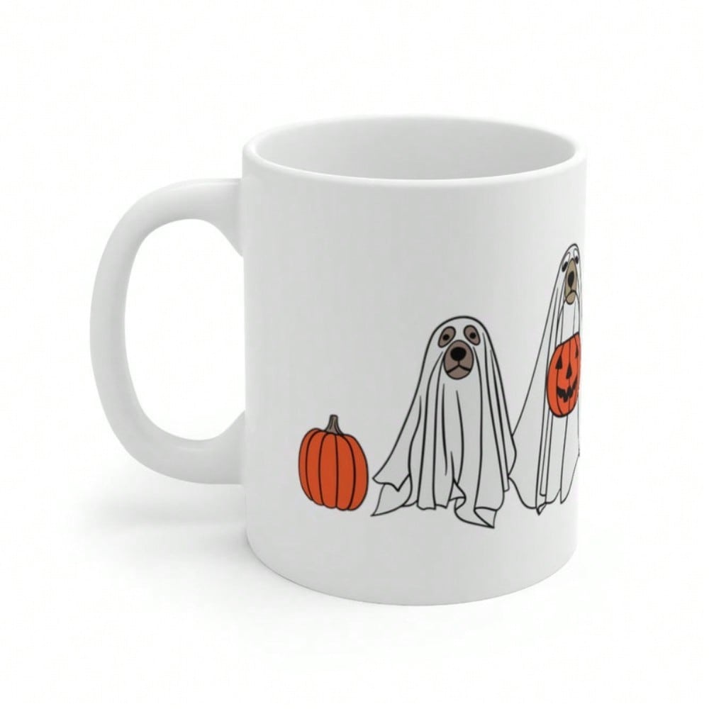 Dog Halloween Ghost Coffee Mug – Cute 11oz Spooky Pup Cup, Trick or Treat Fall Gift
