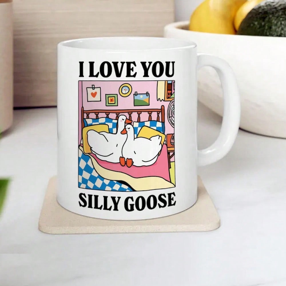 I Love You Silly Goose Mug – Cute 11oz Romantic Coffee Cup, Duck Design Couple Gift