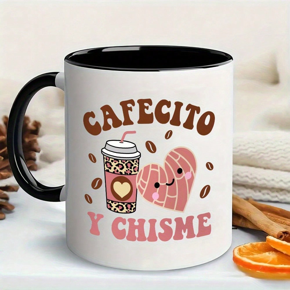 Cafecito Y Chisme Ceramic Mug – 11oz Coffee Cup, Dishwasher Safe, Fun Gift for Friends