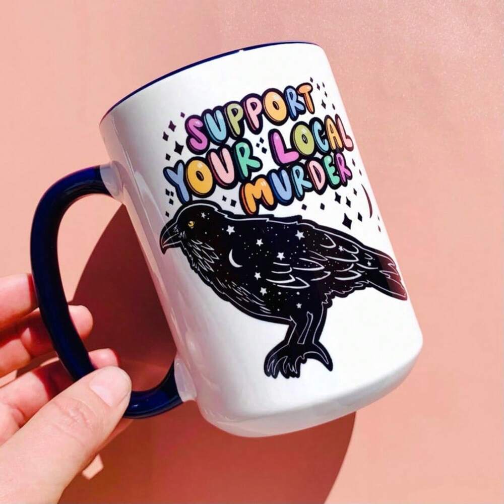 Crow True Crime Coffee Mug – 11oz Funny Wife Birthday Gift, Ironic Raven Design Cup