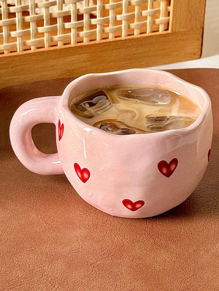 Creative Heart-Shaped Ceramic Coffee Mug – Cute Couple Tea Cup for Home, Office & School