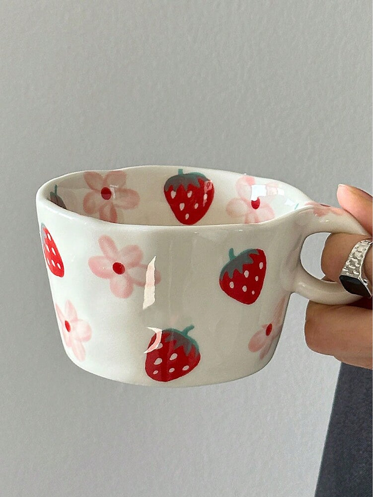 Hand-Painted Strawberry Porcelain Coffee Mug – Classic Ceramic Tea Cup, Hot & Cold Drinkware Gift