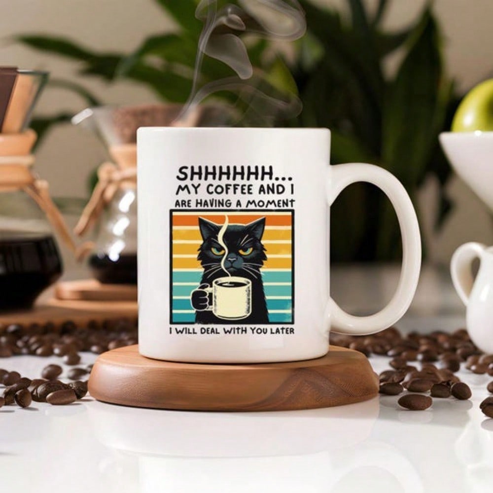Funny Cat Coffee Mug – Shhh My Coffee & I Are Having a Moment, 11oz Cat Lover Gift Cup