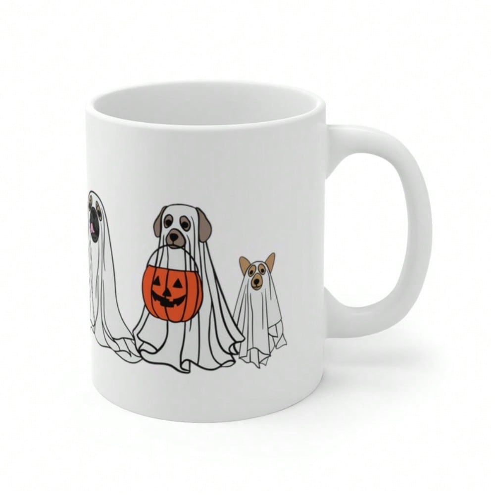 Dog Halloween Ghost Coffee Mug – Cute 11oz Spooky Pup Cup, Trick or Treat Fall Gift