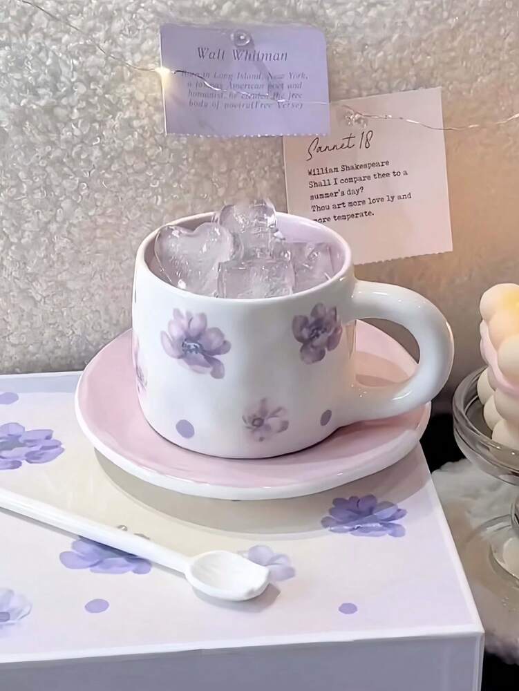 Vintage Violet Coffee Cup & Saucer Set – Hand-Painted Ceramic Latte Art Afternoon Tea Gift Set