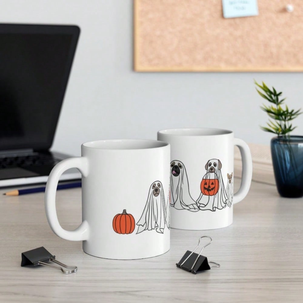 Dog Halloween Ghost Coffee Mug – Cute 11oz Spooky Pup Cup, Trick or Treat Fall Gift