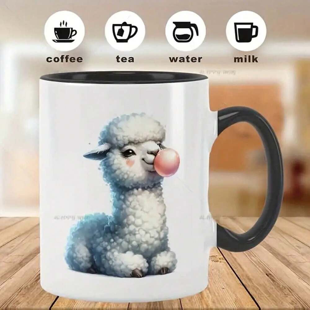 Cute Alpaca Ceramic Coffee Mug – 11oz Bubble Design Tea Cup for Daily Home, Office & Party Gifts