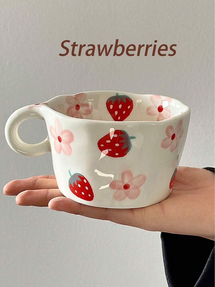 Hand-Painted Strawberry Porcelain Coffee Mug – Classic Ceramic Tea Cup, Hot & Cold Drinkware Gift