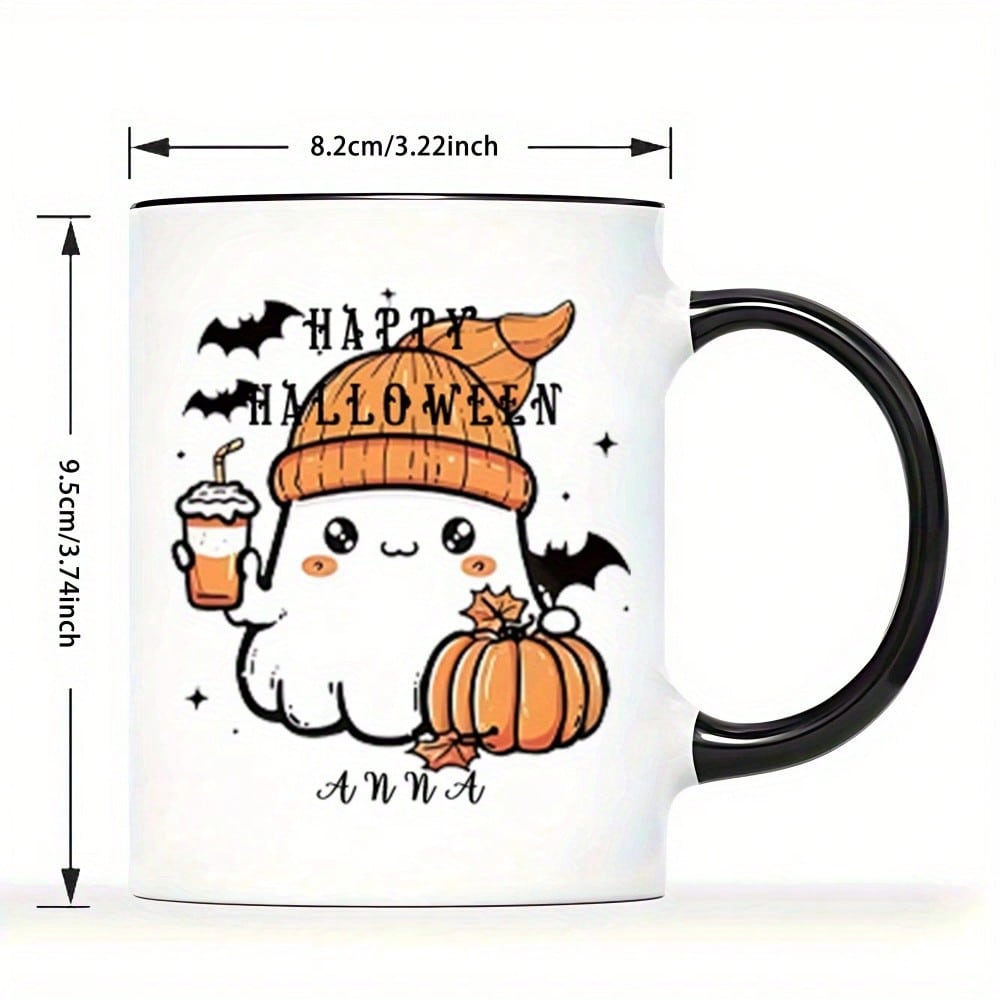 Custom Ghost Halloween Mug – DIY Personalized Name Ceramic Coffee Cup, 11oz Holiday Gift