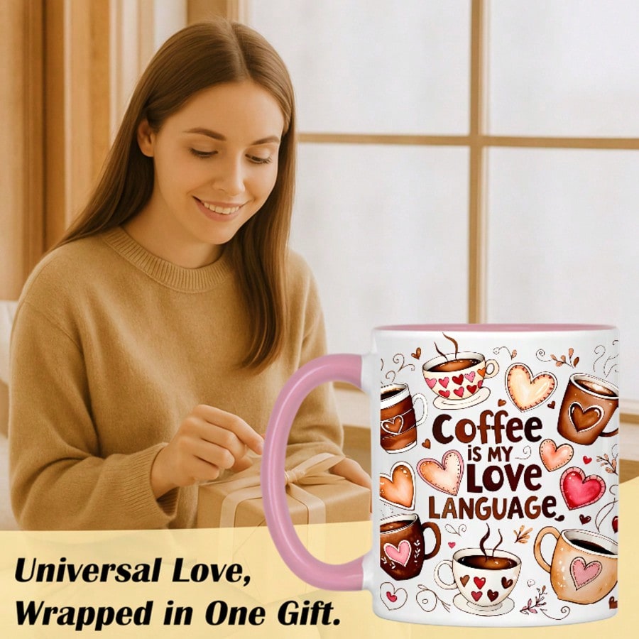Heart & Coffee Design Ceramic Mug – 11oz Coffee Cup Gift for Friends & Coffee Lovers