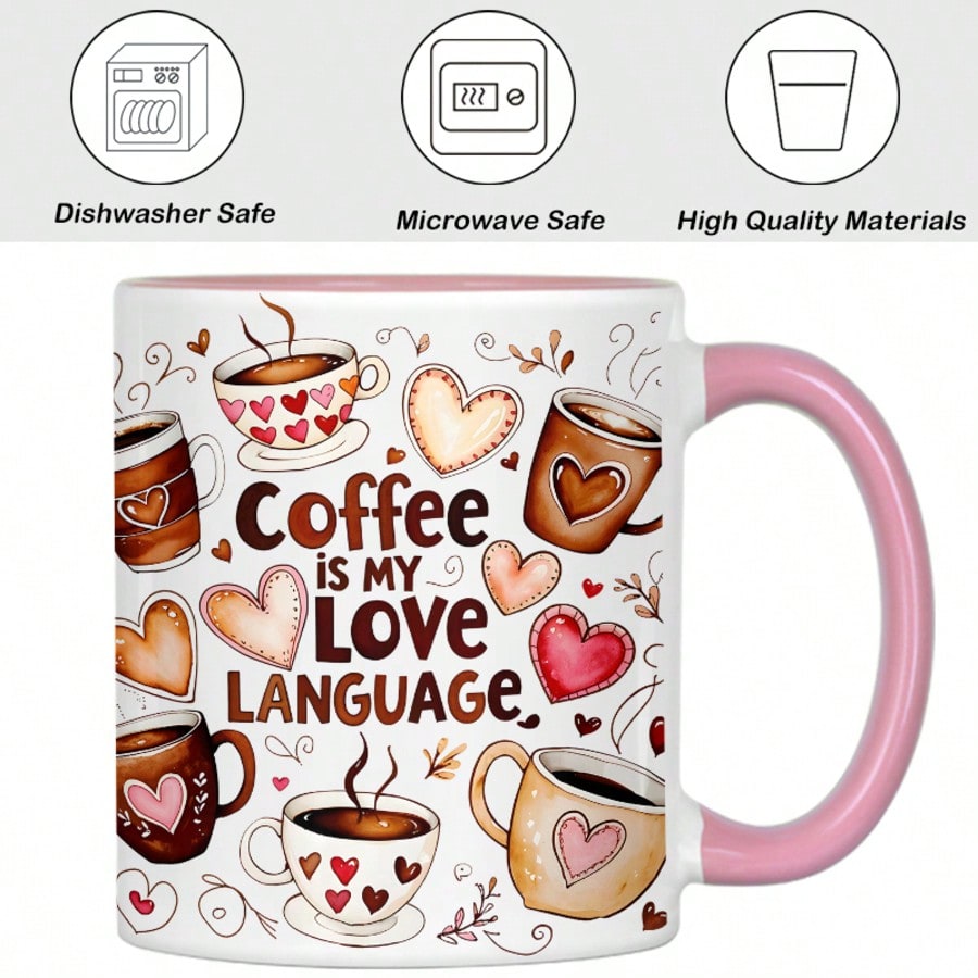 Heart & Coffee Design Ceramic Mug – 11oz Coffee Cup Gift for Friends & Coffee Lovers