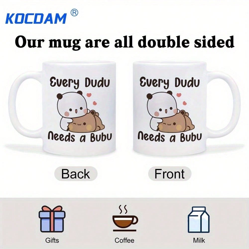 Cute Panda & Bear Ceramic Coffee Mug – Every Dudu Needs a Bubu 11oz Romantic Gift Cup