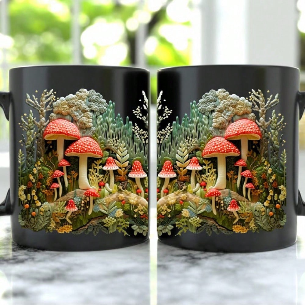 Mushroom Lover Ceramic Coffee Mug – 3D Toadstool Nature Art Cup, Christmas & Holiday Gift
