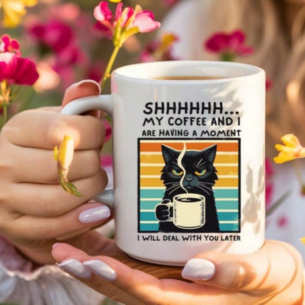Funny Cat Coffee Mug – Shhh My Coffee & I Are Having a Moment, 11oz Cat Lover Gift Cup