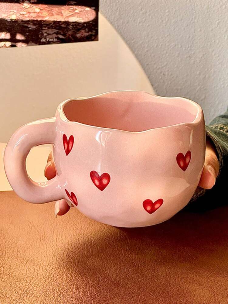 Creative Heart-Shaped Ceramic Coffee Mug – Cute Couple Tea Cup for Home, Office & School