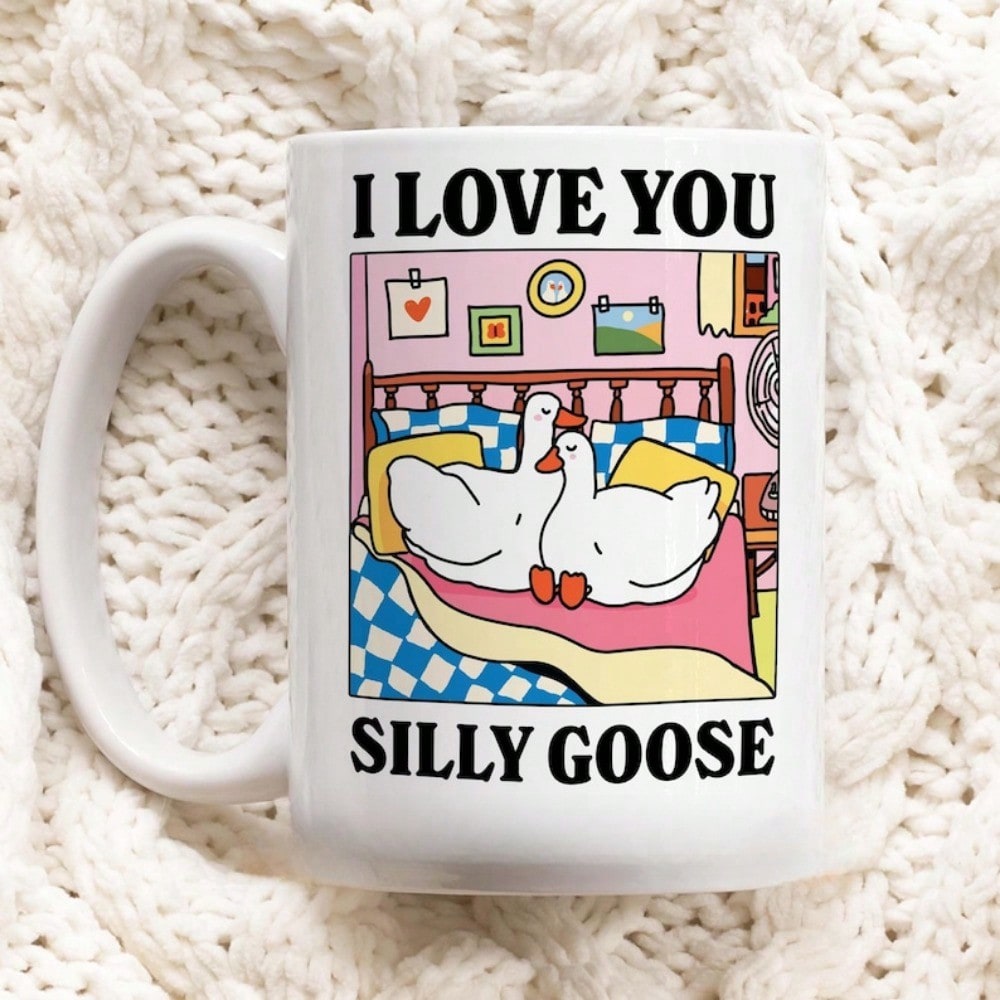 I Love You Silly Goose Mug – Cute 11oz Romantic Coffee Cup, Duck Design Couple Gift