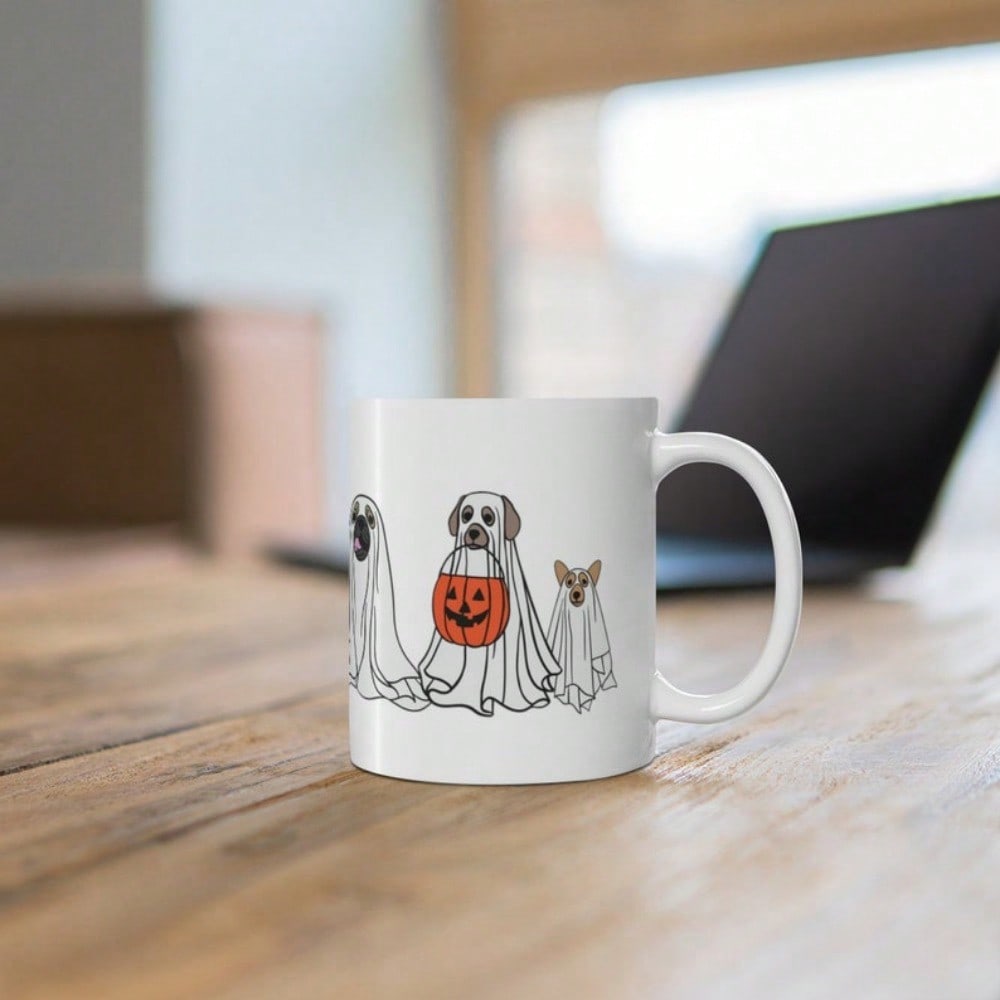 Dog Halloween Ghost Coffee Mug – Cute 11oz Spooky Pup Cup, Trick or Treat Fall Gift