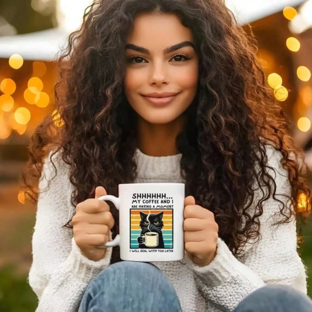 Funny Cat Coffee Mug – Shhh My Coffee & I Are Having a Moment, 11oz Cat Lover Gift Cup