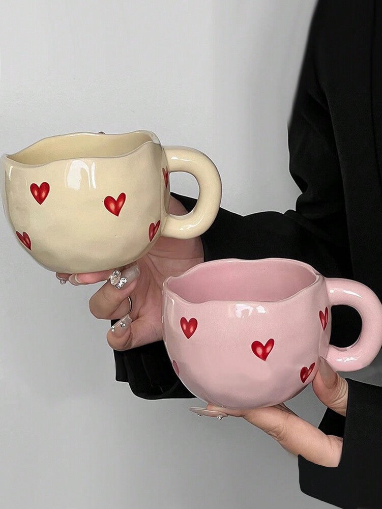 Creative Heart-Shaped Ceramic Coffee Mug – Cute Couple Tea Cup for Home, Office & School