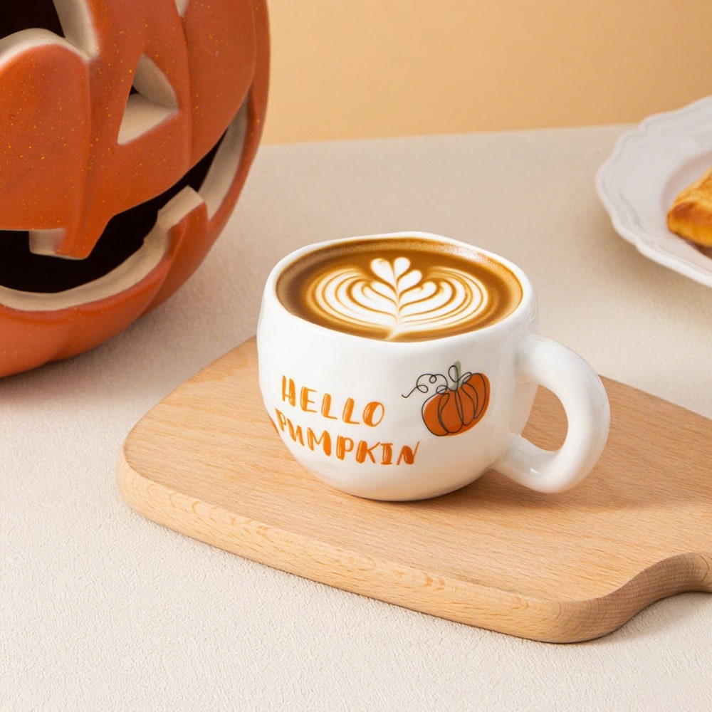 Hello Pumpkin Fall Ceramic Coffee Mug – 220ml Autumn Cup for Halloween & Thanksgiving Drinks