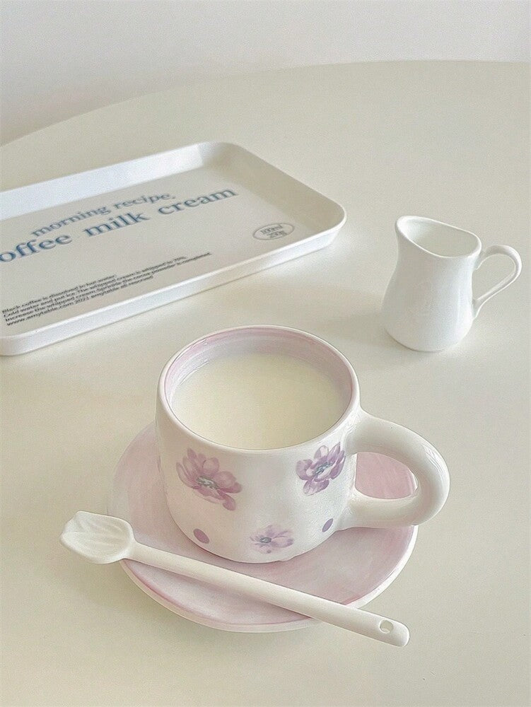 Vintage Violet Coffee Cup & Saucer Set – Hand-Painted Ceramic Latte Art Afternoon Tea Gift Set